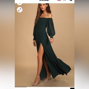 Formal off the shoulder emerald green dress